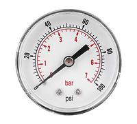 Indicador de presión, dial de 50 mm 1/4 BSPT Indicador de presión axial de latón Indicador de presión de aire Conexión posterior para aire, agua, aceite, gas(0-100psi 0-7bar)