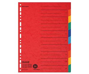 Índice de cartón original de Falken extra ancho para DIN A4+ 24,5 x 30 cm de altura completa con impresión de organización 10 partes a todo color 2 x 5 colores para archivar portadas de folletos