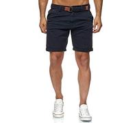 Indicode Conor - Pantalones cortos chinos para hombre, con cinturón, 100% algodón, bermudas de corte regular azul marino M