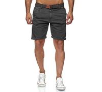 Indicode Conor - Pantalones cortos chinos para hombre, con cinturón, 100% algodón, bermudas de corte regular gris XXL