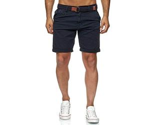 Indicode Conor - Pantalones cortos chinos para hombre, con cinturón, 100% algodón, bermudas de corte regular azul marino M