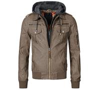 Indicode Hombres Aaron Leather Jacket | Cazadora de cuero sintético con capucha desmontable Beige L
