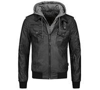 Indicode Hombres Aaron Leather Jacket | Cazadora de cuero sintético con capucha desmontable Black S