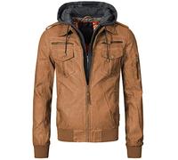 Indicode Hombres Aaron Leather Jacket | Cazadora de cuero sintético con capucha desmontable Brown S