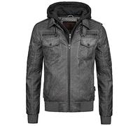 Indicode Hombres Aaron Leather Jacket | Cazadora de cuero sintético con capucha desmontable Dk Grey M