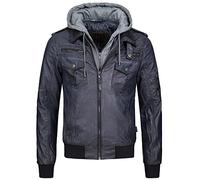 Indicode Hombres Aaron Leather Jacket | Cazadora de cuero sintético con capucha desmontable Navy L