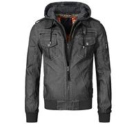 Indicode Hombres Aaron Leather Jacket | Cazadora de cuero sintético con capucha desmontable Raven M