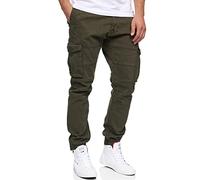 Indicode Hombres Alex Pantalón Cargo de algodón con 6 Bolsillos Forest M