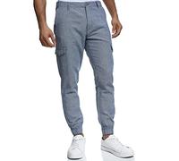 Indicode Hombres Booth Cargo Pants | Pantalones de Lino y algodón con 6 Bolsillos Navy M