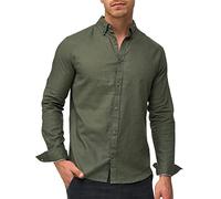 Indicode Hombres Brayden Camisa a Rayas con Cuello Abotonado Beetle - Solid S
