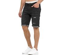 Indicode Hombres Caden Jeans Shorts | Pantalones Cortos Vaqueros con 5 Bolsillos Holes - Black L