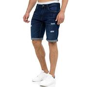 Indicode Hombres Caden Jeans Shorts | Pantalones Cortos Vaqueros con 5 Bolsillos Holes - Dark Blue L
