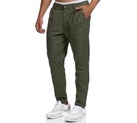 Indicode Hombres Cunningham Cloth Pants | Pantalón de Tela de algodón y Lino Army M