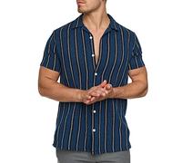 Indicode Hombres INCosby Camisa de Manga Corta con Cuello Abotonado Dark Blue M
