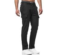 Indicode Hombres Leonardo Pantalones Cargo de Lino y algodón Black XL