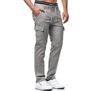 Indicode Hombres Leonardo Pantalones Cargo de Lino y algodón Lt Grey M