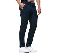 Indicode Hombres Leonardo Pantalones Cargo de Lino y algodón Navy XXL