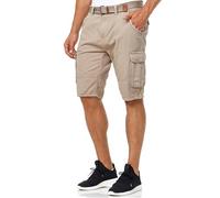 Indicode Hombres Monroe Shorts | Pantalones Cortos Cargo con cinturón Incluido Greige M