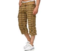 Indicode Hombres Nicolas Pantalón Cargo Check 3/4 con cinturón Amber Check S