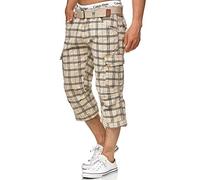 Indicode Hombres Nicolas Pantalón Cargo Check 3/4 con cinturón Fog Check L