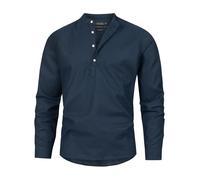 Indicode Hombres Waylon Camisa con Cuello de Pico confeccionada en Mezcla de Lino y algodón Navy L