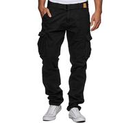Indicode Hombres William Cargo Pants | Pantalón de algodón con 7 Bolsillos Incluido cinturón New Black 3XL
