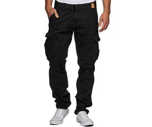Indicode Hombres William Cargo Pants | Pantalón de algodón con 7 Bolsillos Incluido cinturón New Black S