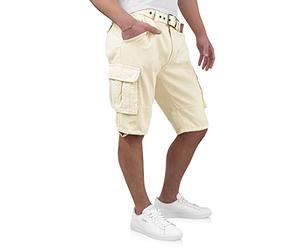 Indicode Kjeld - Pantalones cortos cargo para hombre con 6 bolsillos, incluye cinturón de tela de 100% algodón | Pantalón corto Bermuda de verano, pantalones cortos para hombre, pantalones cargo