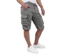 Indicode Kjeld - Pantalones cortos cargo para hombre con 6 bolsillos, incluye cinturón de tela de algodón 100%, bermudas de verano para hombre, gris, XXL