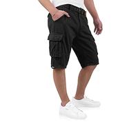Indicode Kjeld - Pantalones cortos cargo para hombre con 6 bolsillos, incluye cinturón de tela de algodón 100%, bermudas de verano para hombre, Negro, XL