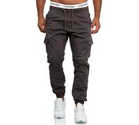 Indicode Levi - Pantalones cargo de algodón con varios bolsillos y cordón para hombre gris M
