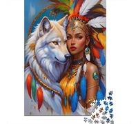 Indigenous Beauty Rompecabezas Wolf Spirit 1000 Piezas de Papel Reciclado para Mujeres y Hombres Divertido y Desafiante Familiar 38x26cm/1000pcs