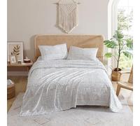 Indigo Ink - Juego de sábanas tamaño Queen, 4 Piezas de Ropa de Cama con patrón geométrico Bohemio, Suave y Resistente a Las Arrugas (colección de Mezclilla Blanca, Gris Pardo)