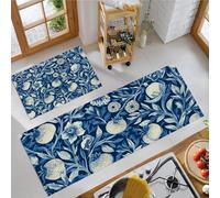 Índigo Juego de 2 Tapetes de Cocina, Frutos Y Hojas Alfombrillas Ilustraciones De Plantas, Tapetes Antideslizantes Lavables de Goma, Accesorios Decorativos de Cocina - 40x60+40x120cm