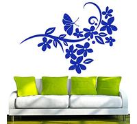 INDIGOS 4051095660842 Pared Adhesivo/Pared - d154 Schöne Hojas Flores Mariposa, Vinilo, Azul, 40 x 29 x 1 cm