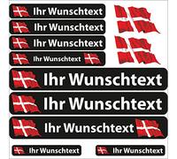 INDIGOS UG Etiqueta Adhesiva con el Nombre - Bandera ondeando - Dinamarca - 13 Pegatinas de Banderas - Pegatinas con Nombres y Texto Deseado - Bicicleta - Coche - Moto - Personalizadas