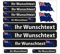 INDIGOS UG Etiqueta Adhesiva con el Nombre - Bandera ondeando - Nueva Zelanda - 13 Pegatinas de Banderas - Pegatinas con Nombres y Texto Deseado - Bicicleta - Coche - Moto - Personalizadas