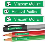 INDIGOS UG® pegatinas con nombres, pegatinas con alfileres - 49x7 mm - personalizado - 012 - fútbol - 88 piezas para niños escuela y jardín de infancia - bolígrafos, estuche, reglas