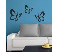 INDIGOS W400 pared adhesivo mariposas 9 x 9, 7 x 7, 8 x 8 cm pared decorativo para pared pantalla 3 unidades), negro, 20x20, 18x18, 15x15 cm