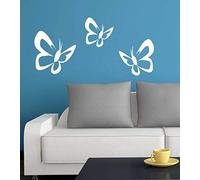 INDIGOS W400 Pared Adhesivo Mariposas 9 x 9, 7 x 7, 8 x 8 cm Pared Decorativo para Pared Pantalla 3 Unidades, Blanco, 25x25, 22x22, 20x20 cm