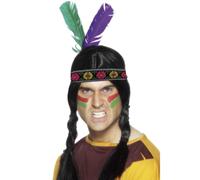 Indio Americano Nativo Brave Diadema + Plumas Adulto Disfraz Lejano Oeste