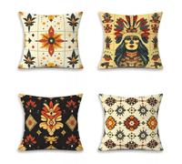 Indio Fundas Cojines Sofa 35x35cm Juego de 4, Flor Funda de Cojín Decorativa para Sofá y Cama, Cuadradas Suaves Cushion Covers con Cremallera Invisible, para Salón, Exterior Jardin, Regalos, S-1188