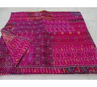 indio hecho a mano manta colcha de seda patola Reversible Vintage Kantha Queen Edredón, Multi Color Kantha Colcha, Kantha mítines diseño colorido hecho a mano, manta Kantha manta, 90 x 108 pulgadas
