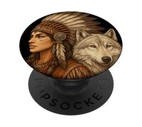 Indio, Nativo, Americano, Mujer, con, Blanco, Lobo, Vitage PopSockets PopGrip Adhesivo