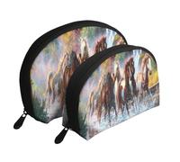 Indios Nativos Americanos Caballos, Bolsa de Maquillaje de Concha, Monedero pequeño para Mujer, Bolsa de artículos de tocador, Bolsa de cosméticos, 2 Piezas