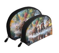 Indios Nativos Americanos Caballos, Bolsa de Maquillaje de Concha, Monedero pequeño para Mujer, Bolsa de artículos de tocador, Bolsa de cosméticos, 2 Piezas
