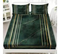 Individual 3D Sábana Bajera Ajustable 90x190 cm Moderno IlusióN Dorado GeoméTrico para 5-30 cm Colchones Verde Oscuro Juego de Ropa de Cama Microfibre Hipoalergénico Transpirable