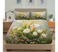 Individual Fácil de Limpiar 3D Sábana Bajera Planta Lirio De Agua Flor PéTalo Transpirable Sabanas Elástico en el Borde Bolsillo Profundo 30cm Estilo De Pintura Al óLeo para Grueso Colchón 150x190 cm