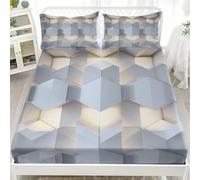 Individual Sabana Bajera Ajustable 150x190 cm Bolsillo Profundo 30 cm Arte GeoméTrico 3D Transpirable y Suave Fácil de Cuidar Sábana Bajera Gris para Decoración Dormitorio Ropa de Cama