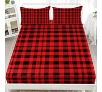 Individual Sabana Bajera Ajustable 150x190 cm Bolsillo Profundo 30 cm Moderno Cuadrado IlusióN GeometríA Rayas Fácil de Cuidar Sábana Bajera Rojo para Decoración Dormitorio Ropa de Cama